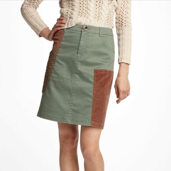 BRAND NEW ANTHROPOLOGIE MEADOW RUE ARMY GREEN PATCHED A LINE SKIRT SZ 10 - Picture 2 of 7